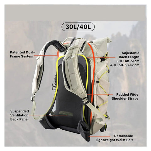 Ultralight Expandable Camera Backpack For Photographers Outdoor Travel With Rain Cover 40L Space Black Go To Gear Carrier, rear view