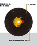 DEWALT 14 in. metal cut-off/chop saw blade, 1 in. arbor, A24R aluminum oxide grit, 4,300 RPM