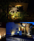 6 Pack Low Voltage Outdoor Landscape Lights 6W LED Spotlight Kit 12V 24V Waterproof Warm White Garden Lawn Yard Pathway Lighting With Easy Install For Patio Walkways And Outdoor Decor, highlighting plants and entryway at night
