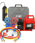 Vacuum Pump And Gauge Set Pro Grade With 4.5 CFM Rating 3 Way Aluminum Manifold Gauge Leak Detector And PVC Storage Case For R134A R410A R22 R404A Refrigerants And Home AC Maintenance