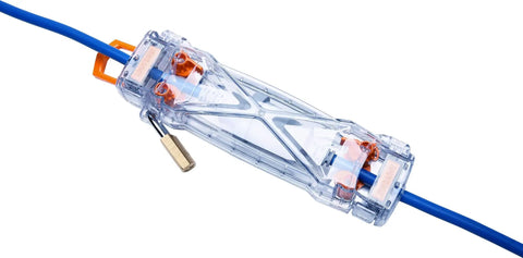 Weatherproof Extension Cord Protector with Clear Housing, Hook, and Security Loop for Standard and Heavy Duty Cords