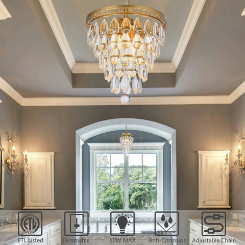 Crystal Chandelier For Dining Room Modern Vintage Gold Pendant Light Fixture With Four Lights over elegant bathroom