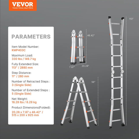 9.5 Foot Telescoping Aluminum Ladder A Frame Grab And Go Portable Extension Ladder For Home Roof Stairs Indoor And Outdoor Use 330 Pound Load Capacity No Assembly Required Lightweight And Easy To Carry, folded and extended