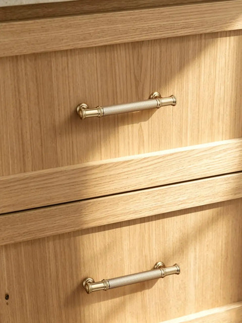 Dope Champagne Bronze Cabinet Pulls 5 Pack 3.75 Inch Center-To-Center Brass Drawer Handles on wooden cabinet