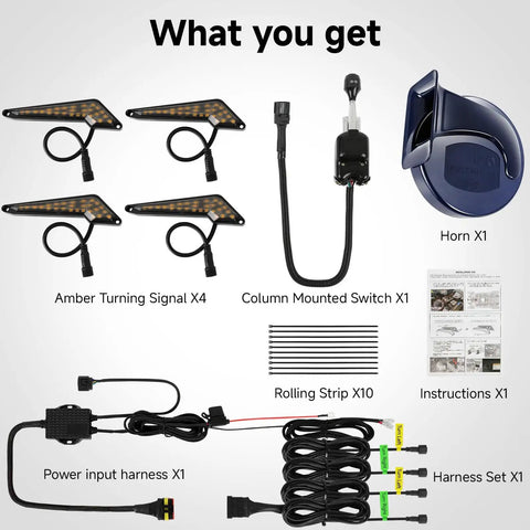 Universal UTV Turn Signal Kit With Horn, Hazard Lights, Lever Column Switch, Plug And Play Prewired ATV Blinker components