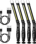 Pack of 4 LED Work Light 800 Lumens Foldable Rechargeable COB Light With Magnetic Base And Hook, USB cables included
