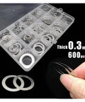 Ultra Thin Flat Washer Set 600 Pieces M3 To M20 304 Stainless Steel Gasket Shim Assortment 0.2mm Thick Heavy Duty Washers For Precise Load Distribution And Rust Resistant Outdoor Use, 0.3mm case