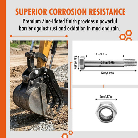 0.98 Inch Mini Excavator Bucket Pins 25mm Grade 10.9 Steel Dual Length Precision Engineering for Precise Fitment in Mini Excavator Linkage Systems for Easy Install and Maximum Durability, installed on excavator bucket