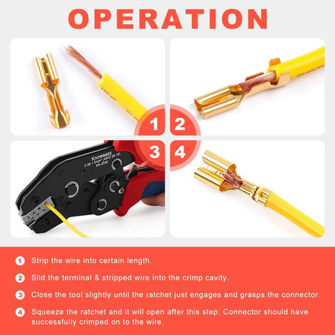 Knoweasy KN-2549 precision crimping tool for JST/Molex/Dupont terminals; black/red handle with yellow wire.