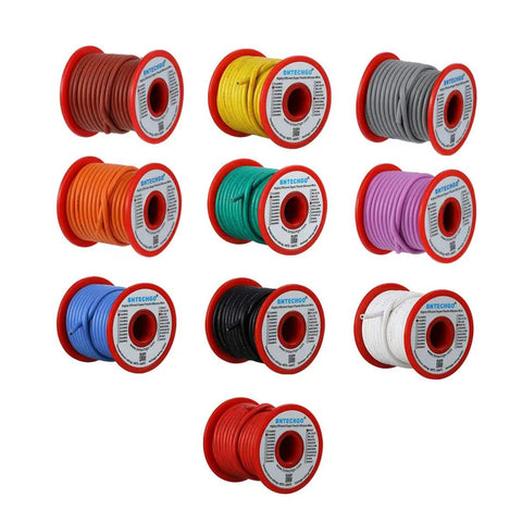 10 spools of 14 Gauge Silicone Wire Kit, Flexible 14 AWG Stranded Tinned Copper Wire, 10 Color Sets At 25 Ft Each, Ultra Low Impedance