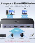 USB Three Point Zero Switch For Two PCs To Share Keyboard Mouse Printer Scanner And Other USB Devices With Four Ports