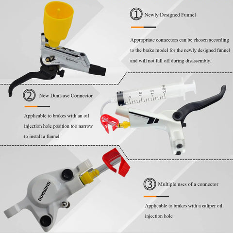 Universal Bicycle Hydraulic Disc Brake Bleed Kit Fits Shimano Tektro Magura Hayes Formula Hope Giant And More shown with parts and instructions.