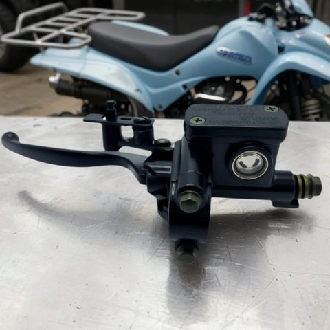 Left Hand Hydraulic Brake Lever Master Cylinder for Mini Bike ATV Quad Dirt Bikes, displayed on a metal surface
