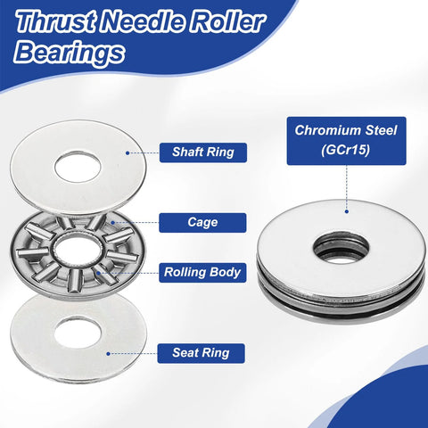 Exploded diagram of thrust needle roller bearings, 10 pcs, 15x28x4 mm, chromium steel GCr15 washers