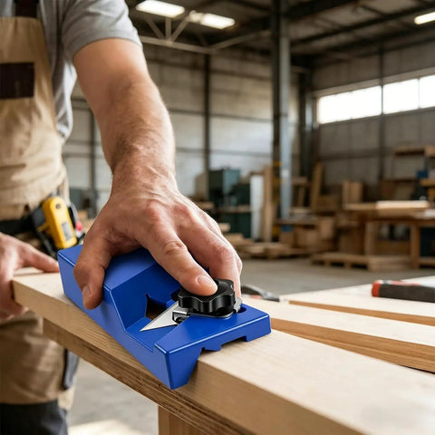 Two Pack Hand Plane Drywall Cutter For Gypsum Board Sheetrock With Interchangeable Blades Ergonomic ABS Handle DIY Friendly Bevel Trim For Clean Edges And Fast Cuts On Softwood And Plastic, 5.59in hand tool in use