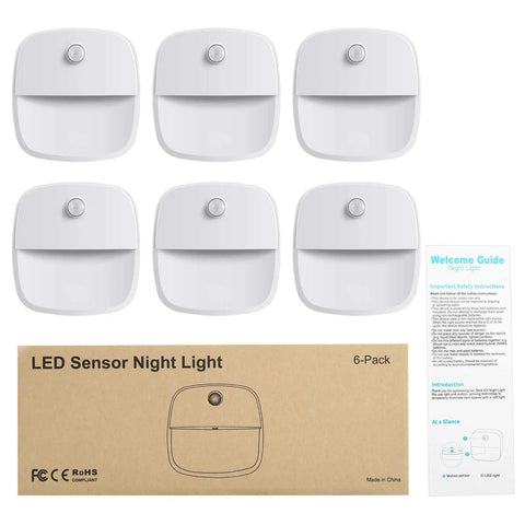 Indoor Motion Sensor Light Upgraded Battery Powered LED Night Light With PIR Sensor No Wires Stick On Hallway Lamp 6 Pack