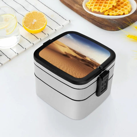 Desert Landscape Stackable Bento Box With Spoon And Handle For Work Travel On The Go And Camping Portable Lunch Box With Portion Control