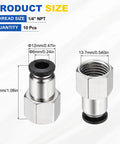Ten Pack Push To Connect Fittings For 0.24 Inch Tubing And 1/4 NPT Female, Nickel Plated Brass Quick Connect Adapters