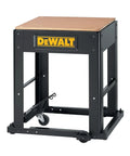 Heavy Duty Planer Stand With Smooth Rolling Mobile Base And Sturdy MDF Table Extra Lower Shelf, black steel frame with wood top.