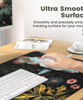 Floral 4in1 Large Desk Cover Mat With Ergonomic Wrist Rest, XXL Anti Slip Mouse Pad, 35.4x15.7 Inch Desk Protector on wooden desk