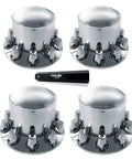 Four Pack 33mm Rear Wheel Covers For Semi Trucks And Big Rigs, Chrome Plated ABS Lug Nut Caps, Screw-On Nut Covers, with tool