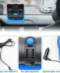 Compact 12V Auto Cooling Fan With Cigar Lighter Plug And Dual Speed Controls showcasing two speed adjustment and cable connection.
