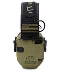 Razor Slim Patriot Series Ear Muffs with ultra-low profile in olive drab green, ergonomic design for outdoor shooting and range duty.