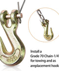 Ten Pack 1/4 Inch Clevis Grab Hook For 6mm Chain, G70 Forged Steel Safety Hook, Chromate Finish, front view, close-up on hook