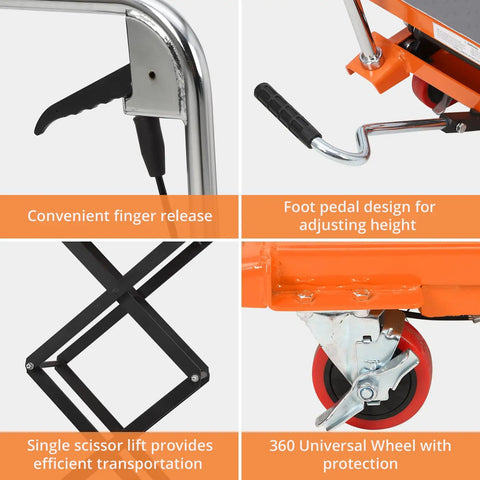 Heavy Duty Hydraulic Lift Table Cart For Material Handling Up To 770 Lbs And 59 Inch Lift Height With Four Wheels Non Slip Pad details
