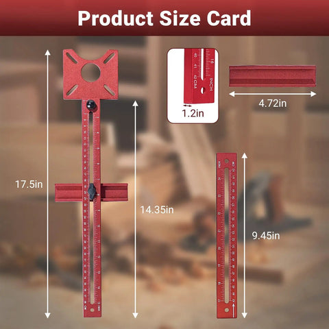Pro Grade Router Jig Kit 2025 4 In 1 Woodworking Guide System showing 17.5in vertical ruler and 4.72in horizontal piece with measurements.