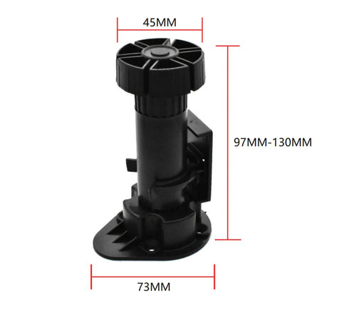 Four Pack Adjustable Cabinet Leveler Legs Black For Furniture And Cabinets, Height Ranges From 3 7 Eighths Inches To 5 1 Eighths Inches