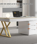 Dope White Executive Desk With Deep Drawers And Usb Charging Station, 47 Inch Modern Office Workstation featuring movable side cabinet.