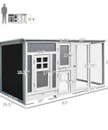 Outdoor Chicken Coop With Run And Nesting Box, Waterproof Roof, Removable Tray And Roosting Bar dimensions detail