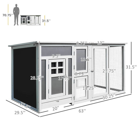 Outdoor Chicken Coop With Run And Nesting Box, Waterproof Roof, Removable Tray And Roosting Bar dimensions detail