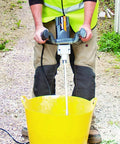 Person using Variable Speed Paddle Mixer For Cement And Concrete Mixes Including Epoxies Plaster Gypsum And More With Mixing Paddle No Mess Cleanup