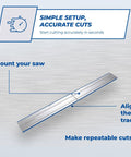 Pro Level Circular Saw Track Extension Adds 50 Inches slick guide rail showing simple setup and accurate cuts ready for use.