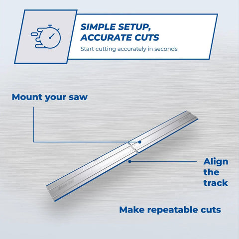 Pro Level Circular Saw Track Extension Adds 50 Inches slick guide rail showing simple setup and accurate cuts ready for use.