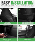 Installation steps for Double Layer Waterproof Gym Towel Seat Cover For Tesla Cybertruck, showing secure fit, elastic band, and adjustment.