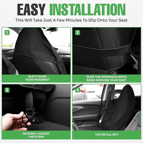 Installation steps for Double Layer Waterproof Gym Towel Seat Cover For Tesla Cybertruck, showing secure fit, elastic band, and adjustment.