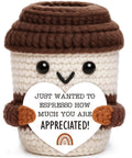 Mini Coffee Cup Thank You Gift For Coworkers, Teachers, Nurses, Bosses And Friends, Handmade Crochet Desk Decor with appreciation message