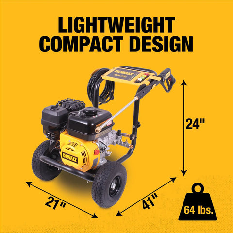Powerful 3300 PSI Gas Pressure Washer With 2.4 GPM, 208cc Residential Engine on wheels with compact design highlighted