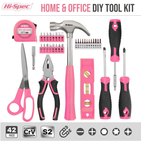 Pink 38-Piece Essential Tool Box Set With Storage Case For DIY Dorms And Home Quick Fixes Ergonomic Non-Slip Steel Hand Tools