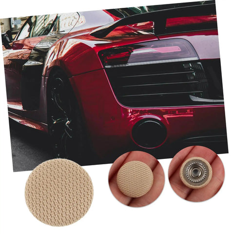 Car Headliner Repair Kit With 60 Pieces Headliner Buttons And Durable Rivets for Sagging Roof Liner next to red car.