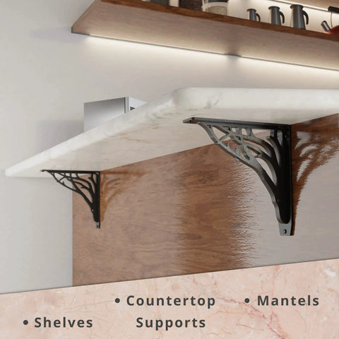 Heavy Duty Shelf Bracket Kit 10x10 Inches Set Of Two Metal Brackets With Cast Iron Finish, Decorative Corbel And Mantel Mounting Support That's Built To Last, Tough As Nails For Strong Shelving And Countertop Displays
