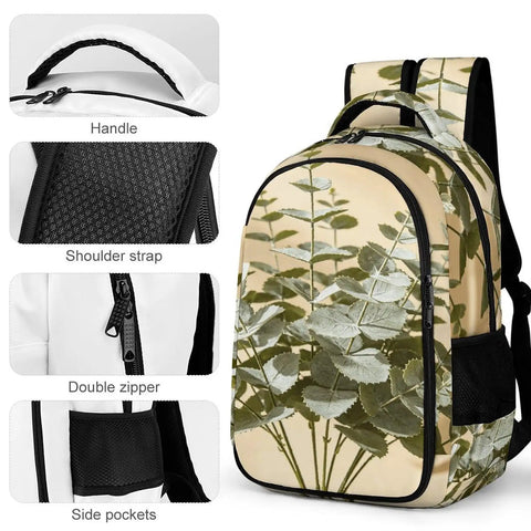 Soft Shadow Neutral Plant Print Unisex Backpack Large Capacity For Everyday Carry Durable Polyester Daypack with Handle