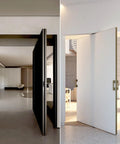 Open doors showing 360 Degree Hidden Door Hinge With 570 Pound Load Bearing Pivot For Secret Doors and Bookcase Doors