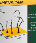 Deluxe Soldering Station With Five Magnetic Arms and Steel Base showing size dimensions for precise PCB work.