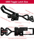 Beefy Heavy Duty Toggle Clamp Latch Set Two Pack 1320Lbs Capacity 4003 Style Adjustable Quick Release Hasp Clamps with dimensions shown
