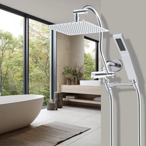 Bathroom with All Metal 12 Inch Brass Shower Arm Extension With 3 Way Diverter Valve G One Half Chrome Universal Shower System Replacement Part Durable Leak Proof Anti Corrosion Extender