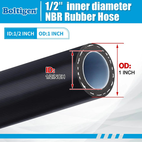 Boltigen 1/2 in ID black NBR rubber HVAC vacuum hose, 6 ft long with 1 in outer diameter